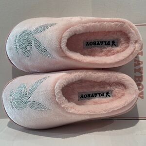 NWT Playboy Pink indoor/outdoor Candy Furry Slippers with Memory Foam.